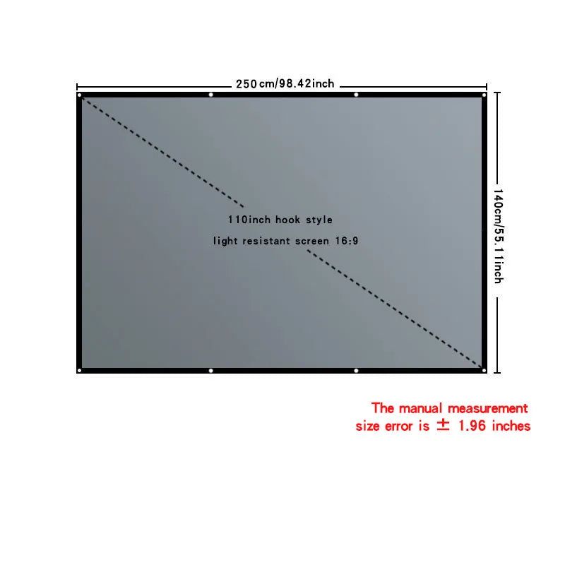 Foldable and portable projection screen, metal anti light 30-133 inches, suitable for low lumen projectors and high-definition