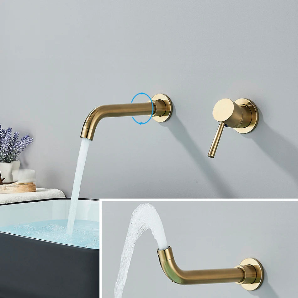 Brushed Gold/Black Basin Faucet Concealed Wall Mounted For Bathroom Faucets Bath Basin Sink Tap Bathtub Hot And Cold Water Mixer
