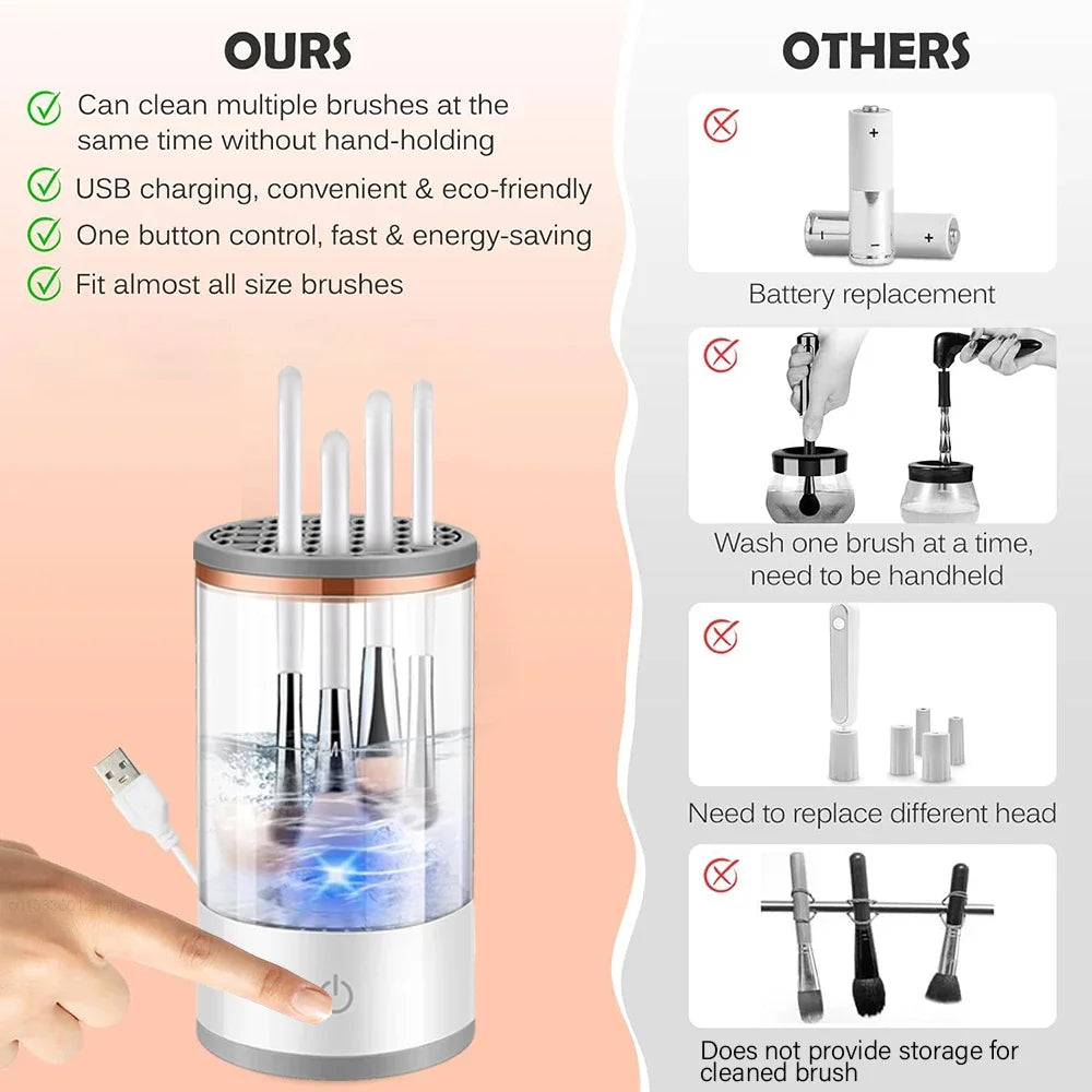 3 in 1 Electric Makeup Brush Tools Cleaner Portable Automatic Spinning Makeup Brush Cleaning Machine Makeup Brush Dryer Storage
