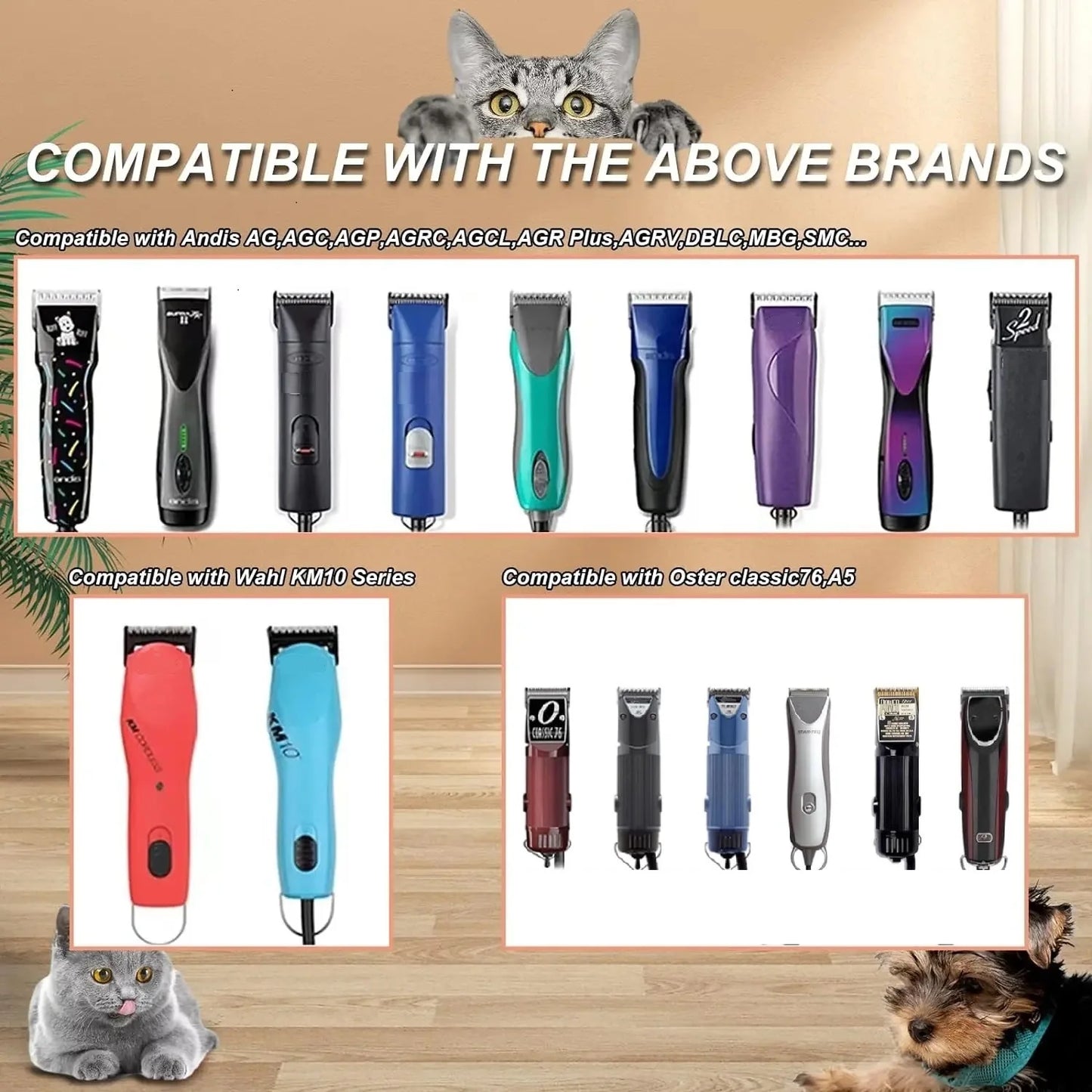 Detachable Pet Dog Cat Grooming Clipper Ceramic Blade Compatible with Most Andis,Oster A5,Wahl KM10 Series Animals Clippers