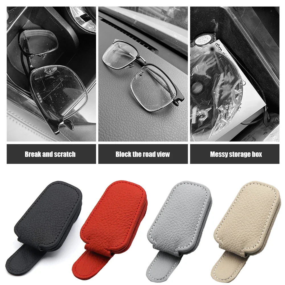 Magnetic Leather Eyeglass Hanger Clip Universal Car Sunglasses Holder Magnetic Eyeglass Hanger Clip For Cars Ticket Card Clip