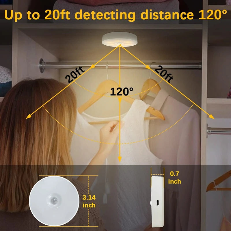 PIR Motion Sensor LED Night Light USB Rechargeable Night Lamp Wireless Closet Lamp Light For Kitchen Cabinet Wardrobe Staircase