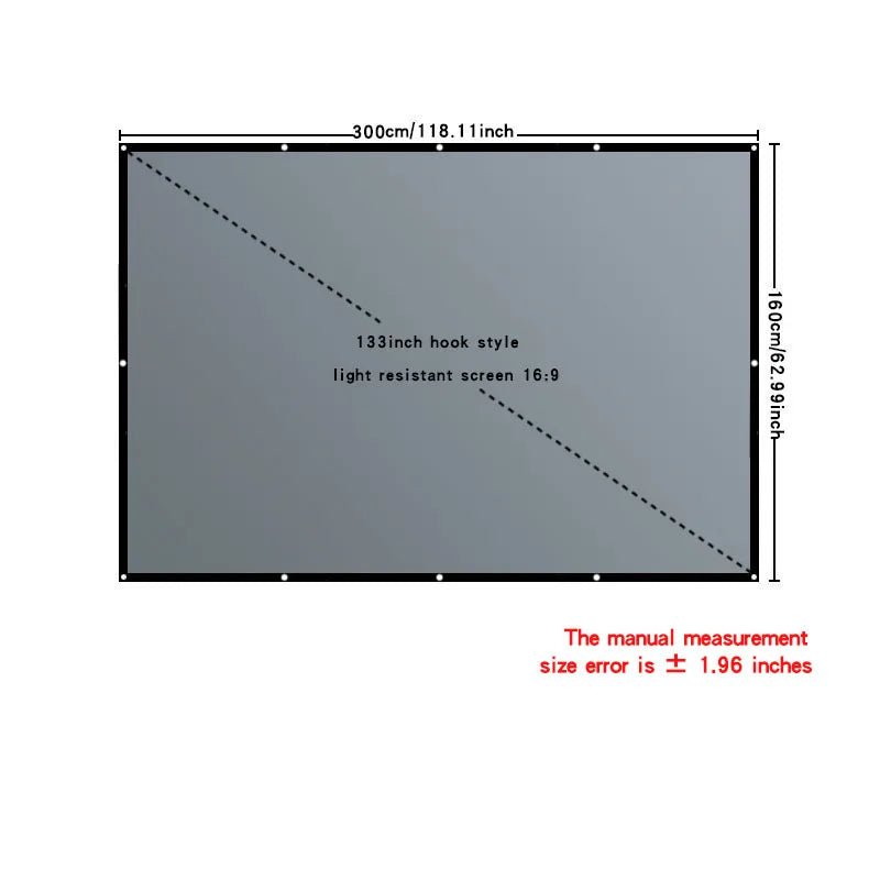 Foldable and portable projection screen, metal anti light 30-133 inches, suitable for low lumen projectors and high-definition