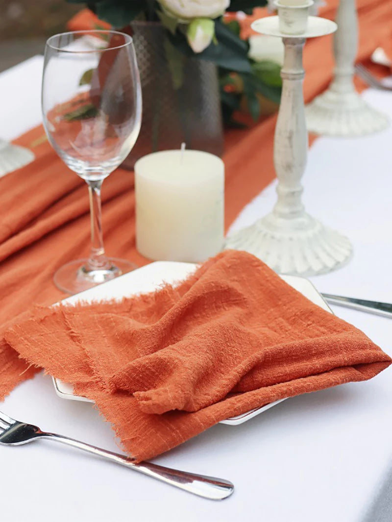10pcs 32x32cm Wholesale terracotta Gauze Cotton Napkin Reusable Tea Towel Wedding Party Christmas Table Decor Retro Burrs napkin