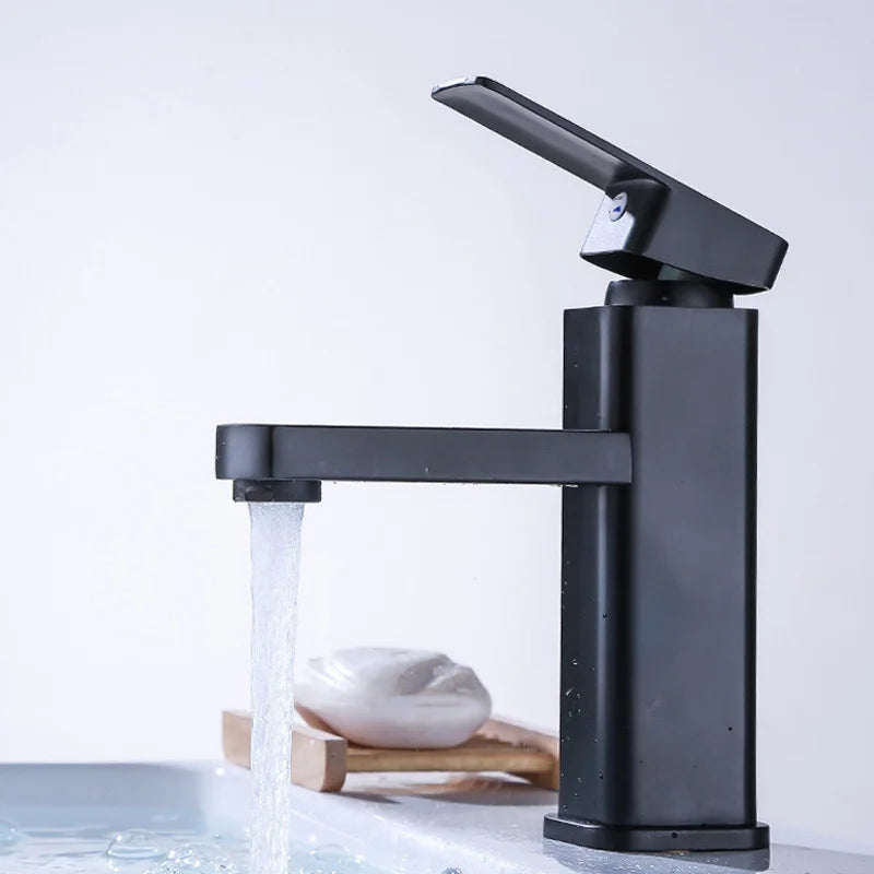 ABS Bathroom Faucet Hot&Cold Mixer Tap Deck Mounted Bathroom Basin Faucets Black Square Washbasin Sink Bathtub Faucet