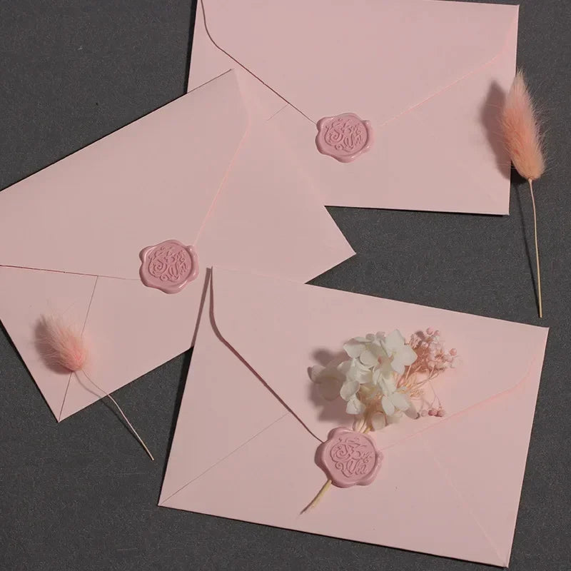 5pcs Romantic Pink Envelopes European Style DIY Wedding Party Invitations Card Cover Korean Stationery Kawaii Wax Stamp Stickers