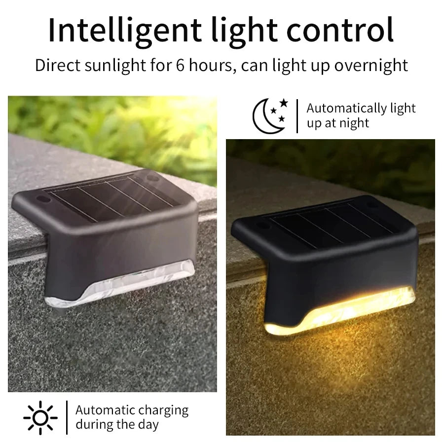 LED Solar Deck Stair Lights Outdoor Solar Lamp Waterproof Step Fence Lights for Railing Terrace Pathway Garden Light Decoration