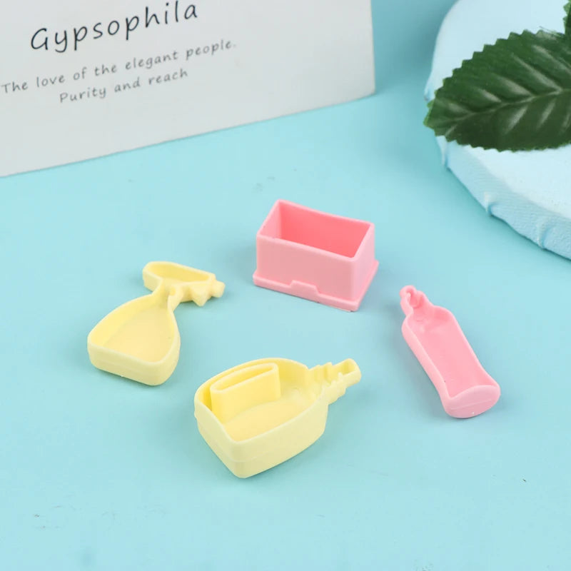 4Pcs/Set 1:12 Dollhouse Miniature Cleaning Set Laundry Detergent Soap Household Washing Kit Pretend Play Doll House Accessories