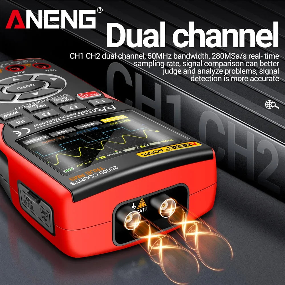 ANENG AOS03 Oscilloscope Multimeter Signal Generator Waveform Output Handheld Battery LCD Screen Display Multimeter