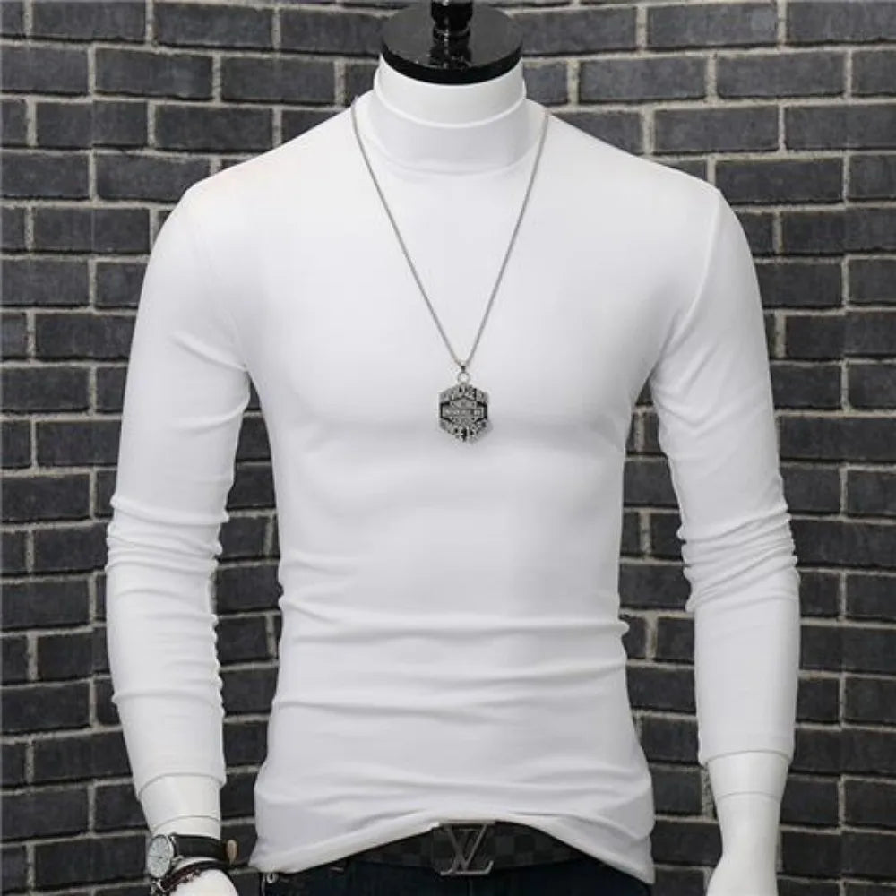Harajuku Oversized Casual Men's Turtleneck T-Shirt with Long Sleeves Autumn and Winter Slim Fit Underwshirt Couples T-shirt Tops