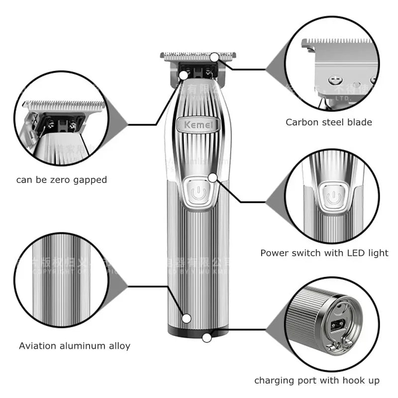 Kemei Professional Metal Hair Clipper Beard Hair Trimmer For Men Electric Shaver Rechargeable Barber Haircut Combo