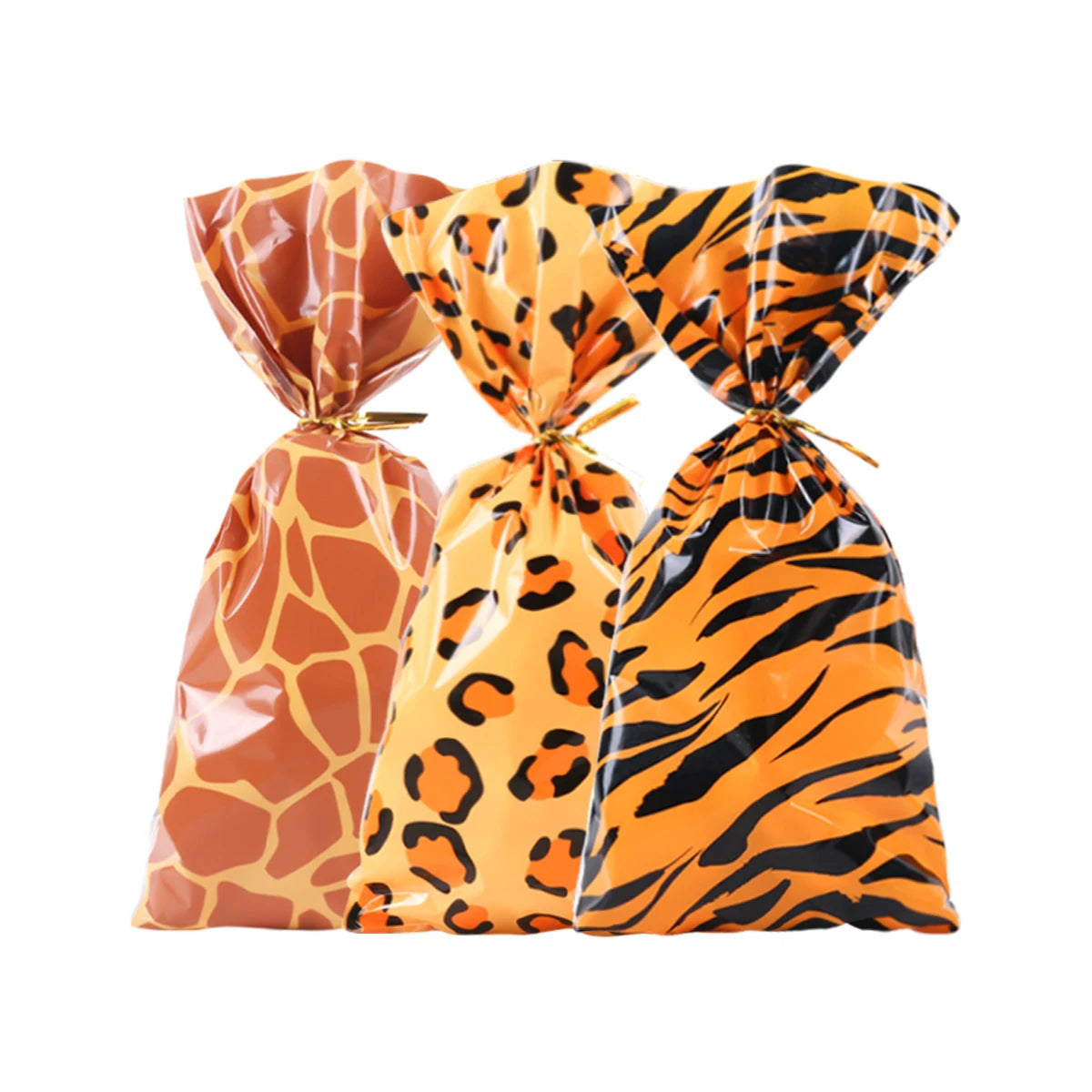50pcs Jungle Animal Treat candy bag Wild Giraffe Cheetah Tiger Print Plastic Biscuit Packing Bag Safari Birthday Party Gift bag