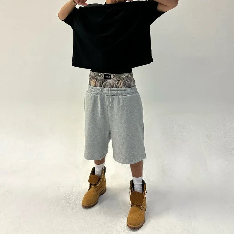 Y2K Retro Shorts Camouflage Pattern Double Waist Embroidered Streetwear Men Women Harajuku Hip Hop Casual Boxer Sports Shorts