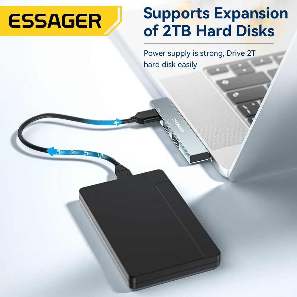 Essager USB C HUB 3.0 Type C 2.0 USB 4 Ports Multi Splitter Adapter OTG For Xiaomi Lenovo Macbook Pro 13 15 Air Pro PC Computer