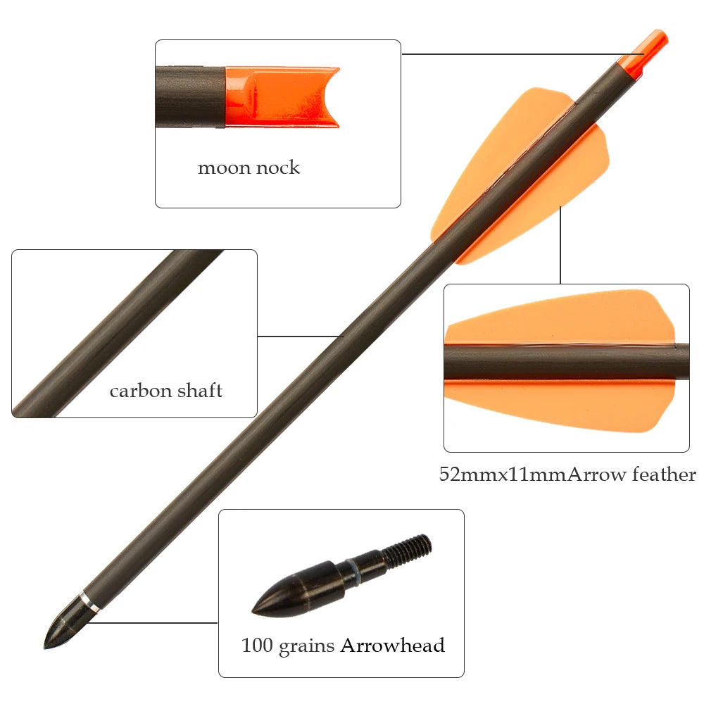 TOPARCHERY Carbon Crossbow Arrow Bolts 7.5/15 Inch Archery Arrows with 2" Vanes Hunting Arrows For Hunting Replaced Arrowhead
