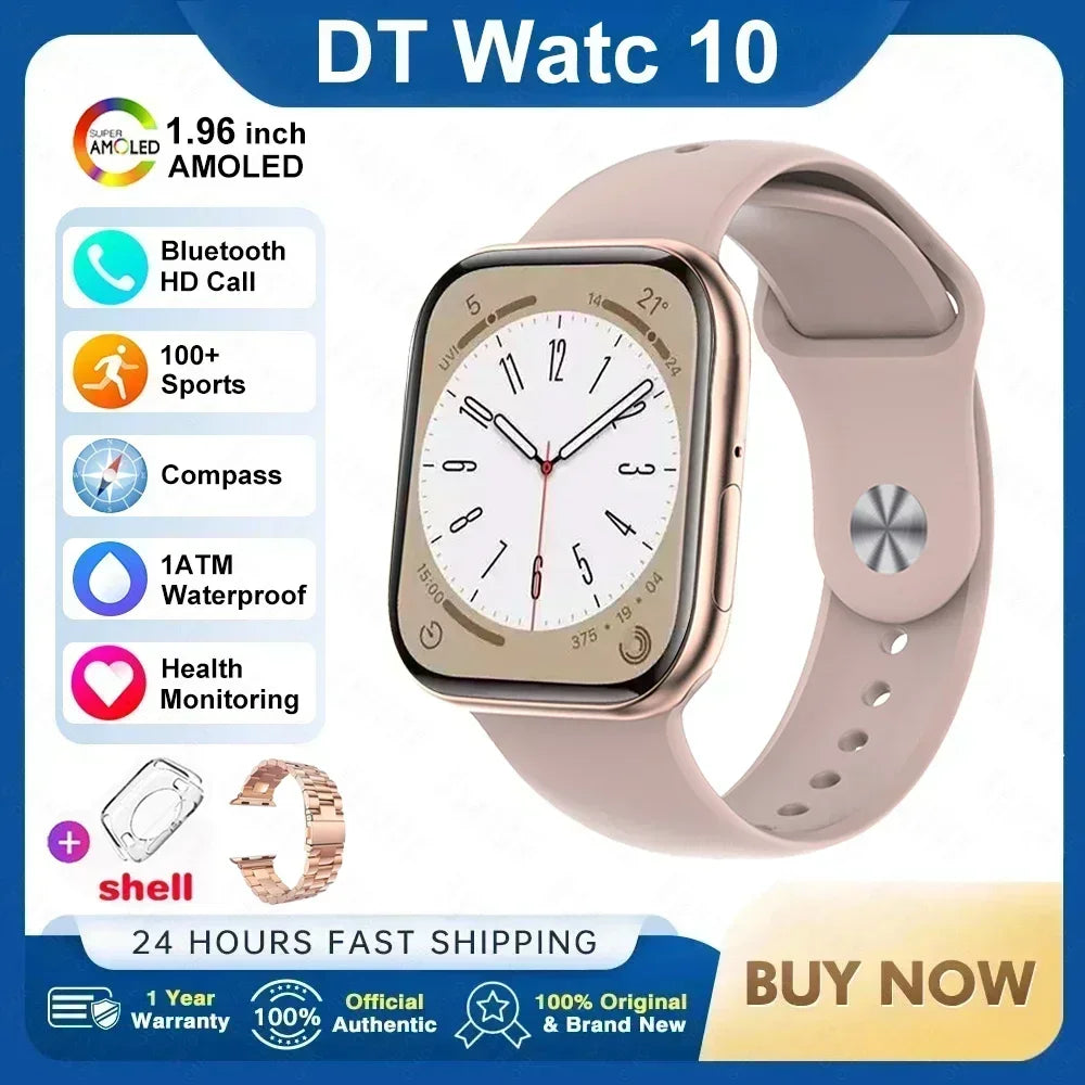 New For Apple Watch 10 Original Smart Watch 16GB Memory Music HD AMOLED NFC Compass Bluetooth Call Waterproof Smart Watch Woman