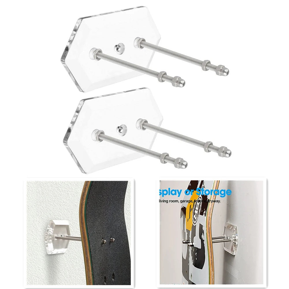 1Pc Skateboard Display Rack Acrylic Wall Stand Fixed Mount Indoor Floating Skateboard Storage No Punching Bracket Quick Installa