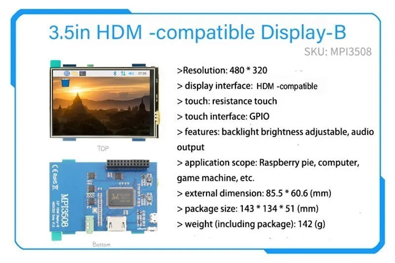 2.4/2.8/3.2/3.5/5/7/10.1 inch touch LCD Display Module Support for Raspberry Pi 3B+ 4 B