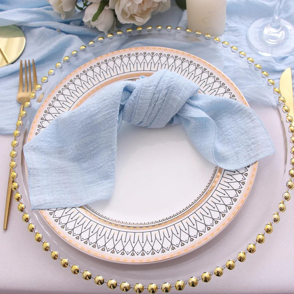 10pcs Cotton Cloth Napkins Gauze Fabric Blue 30x30cm for Wedding Party Birthday Tea Towel Table Baby Shower Christmas Napkins