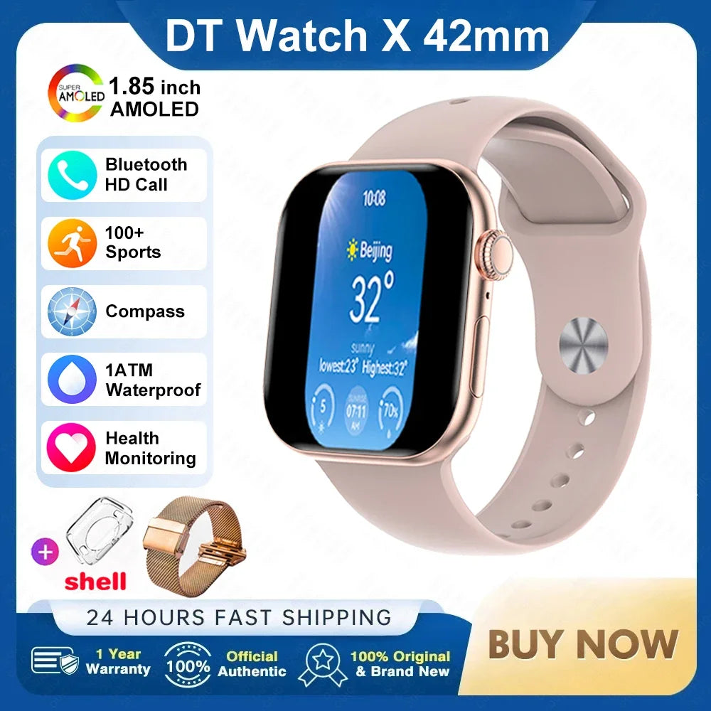 New For IOS DT Watch X Mini Smart Watch Men Women NFC 1.85-inch TWS Earphones Electronic Album Recorder Video Player Smart Watch