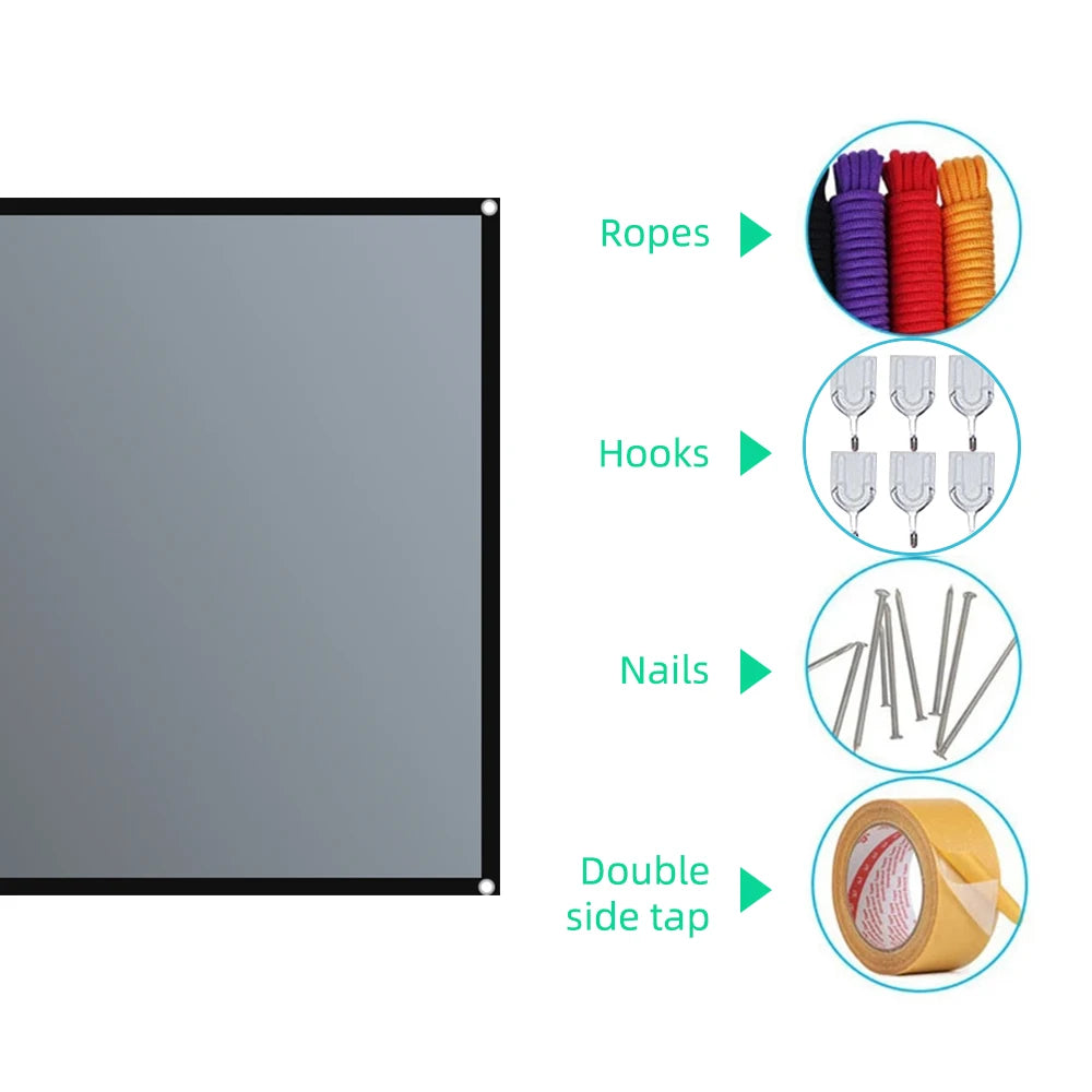 Foldable and portable projection screen, metal anti light 30-133 inches, suitable for low lumen projectors and high-definition