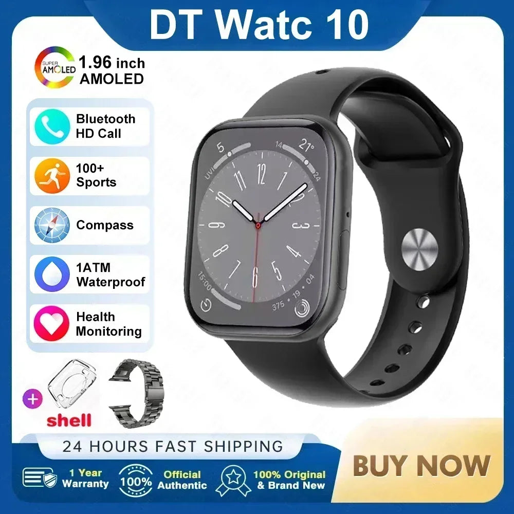 New For Apple Watch 10 Original Smart Watch 16GB Memory Music HD AMOLED NFC Compass Bluetooth Call Waterproof Smart Watch Woman