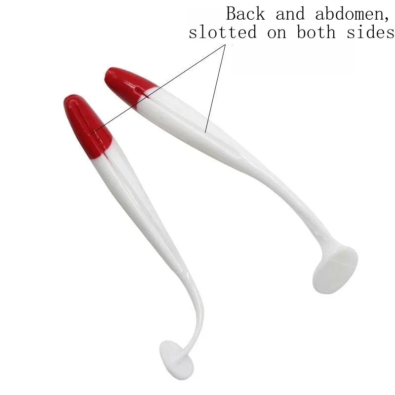 10/20/50pcs Red Head White Body Bait 5.5/7/9/12cm T Tail Worm Soft Bait Bionic Flying Fishing Lure Artificial Silicone Wobblers