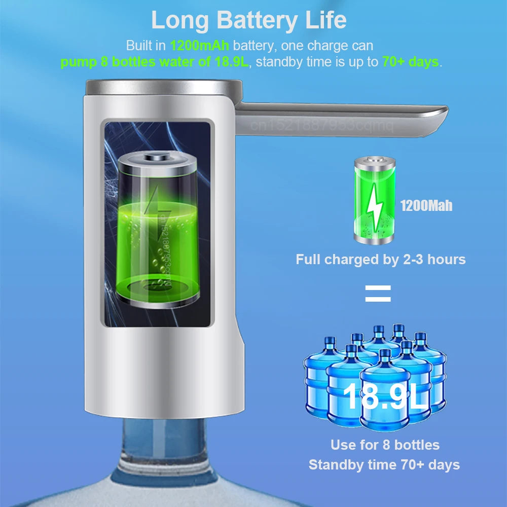 Electric Water Gallon Pump Automatic Water Dispenser 19 Liters Foldable Water Bottle Pump USB Rechargeable Water Dispenser
