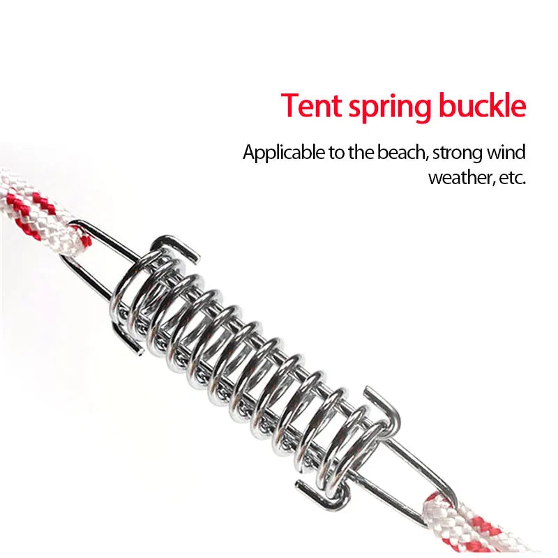 1~8PCS Steel Tent Wind Rope Spring Buckle Tent Tensioner Camping Deck Pegs with Carabiner Clips Awning Tightener Fixed Hook