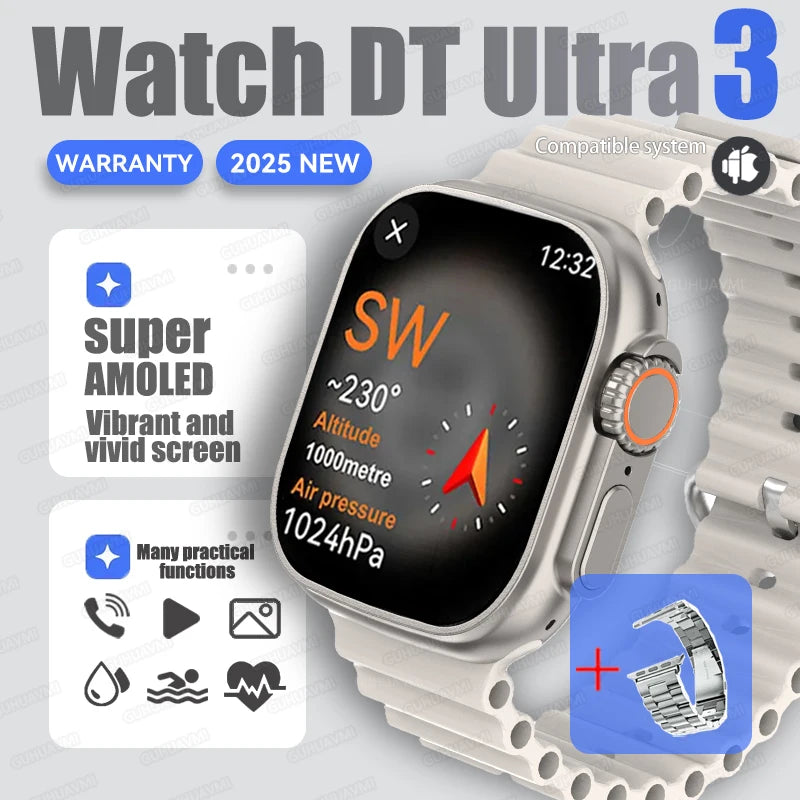 Fashion NEW DT Ultra 3 32GB Smart Watch Google Map Music Video Player HD Bluetooth Call APP Store NFC Smart AI Voice Sport Watch