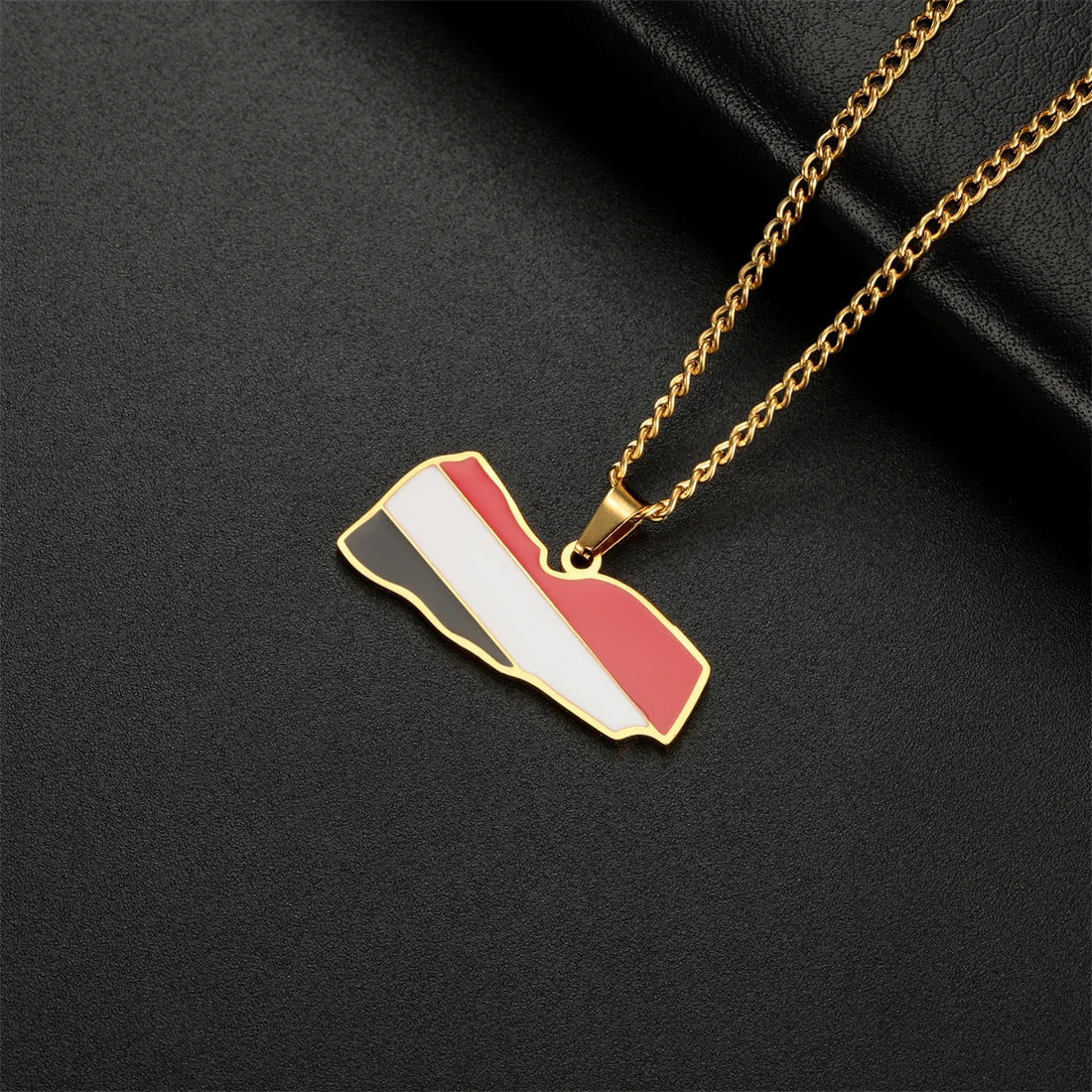 EUEAVAN Drip Oil Yemen Map Necklace Stainless Steel Gold Silver Color Fashion Yemeni Flag Pendant Charm Patriotic Gift Wholesale