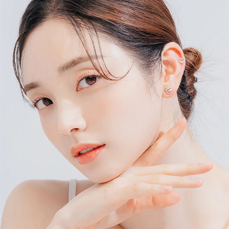 ying Vahine 100% 999 Sterling Silver Jewelry Lovely Cute Cartoon Mickey Stud Earrings for Women Girls Kids Birthday Gifts