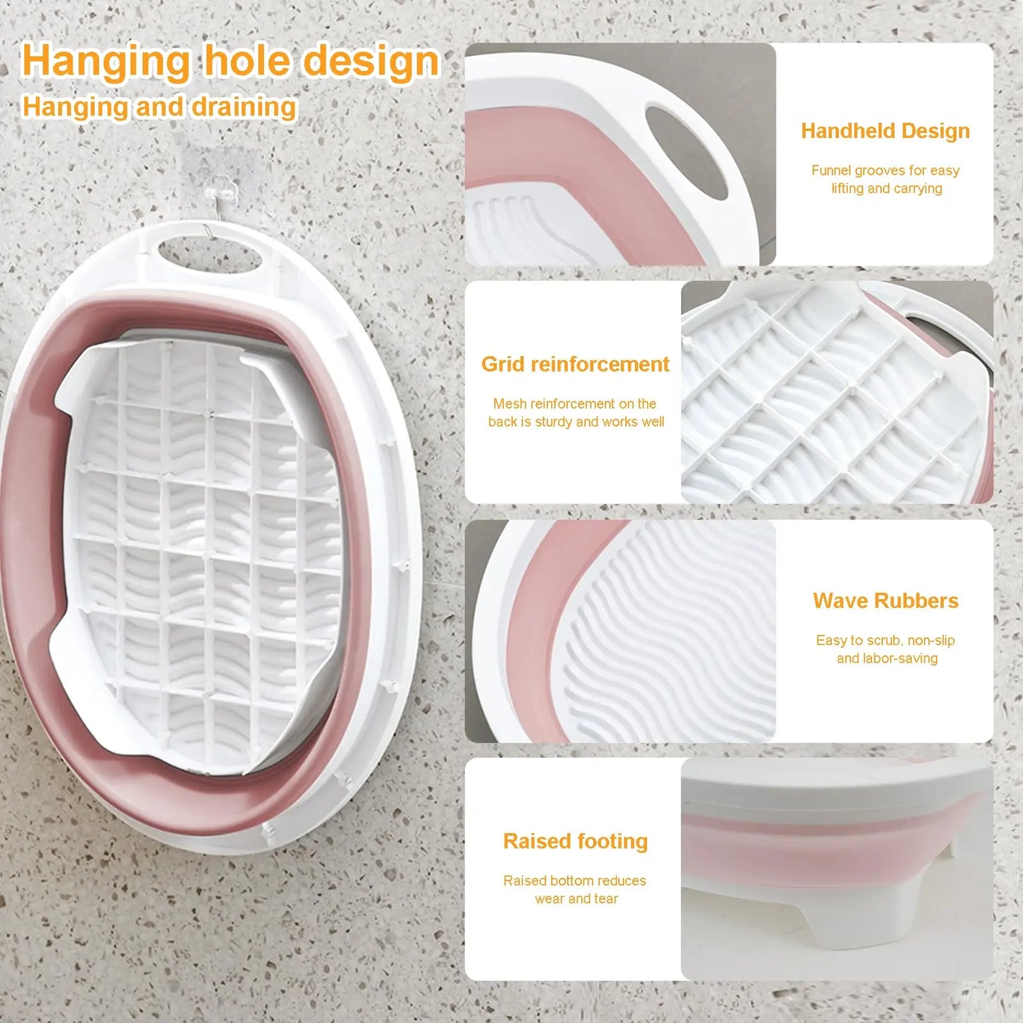 Portable Hand Washing Foldable Basin With Brush Home School Dormitory Washboard Basin For Clothes Cleaning Tools