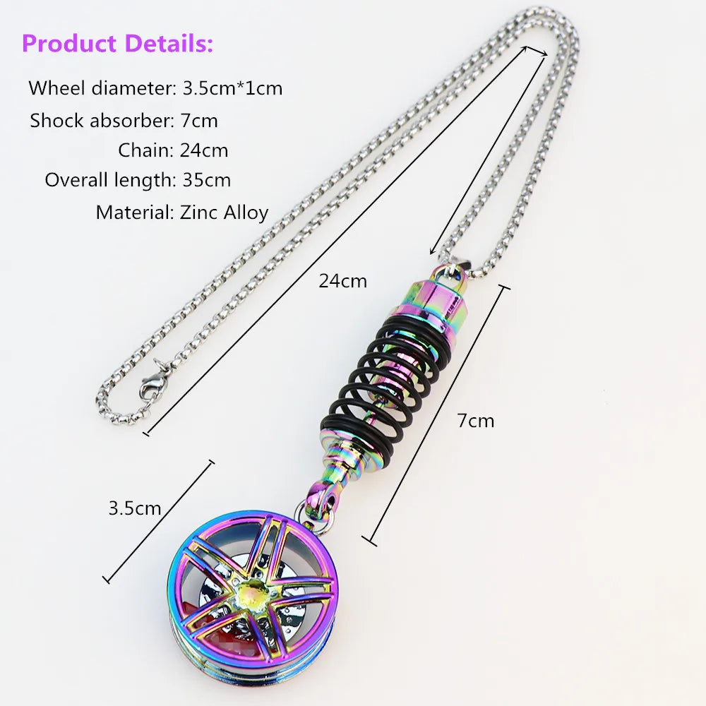 Car Ornament Pendant Metal Wheel Hub Flywheel Hanging Hip-hop Auto Interior Rear View Mirror Decoration Dangle Trim Accessories