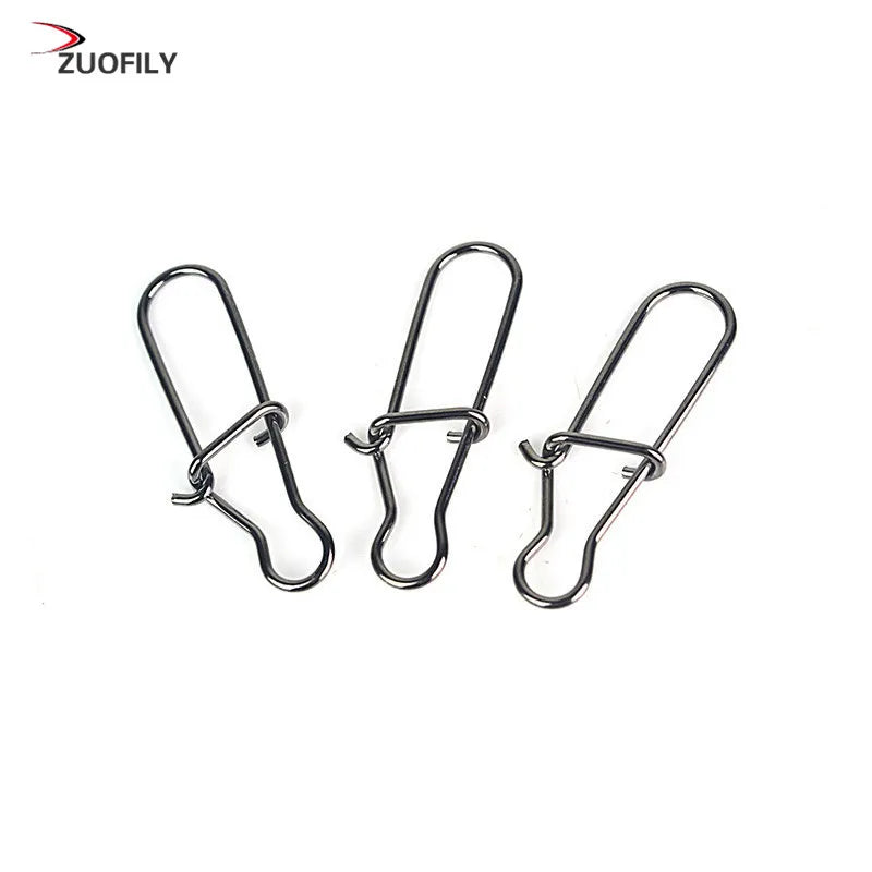 50pcs/bag Stainless Steel Hook Fast Clip Lock Snap Swivel Solid Rings Safety Snaps Fishing Hook Connector