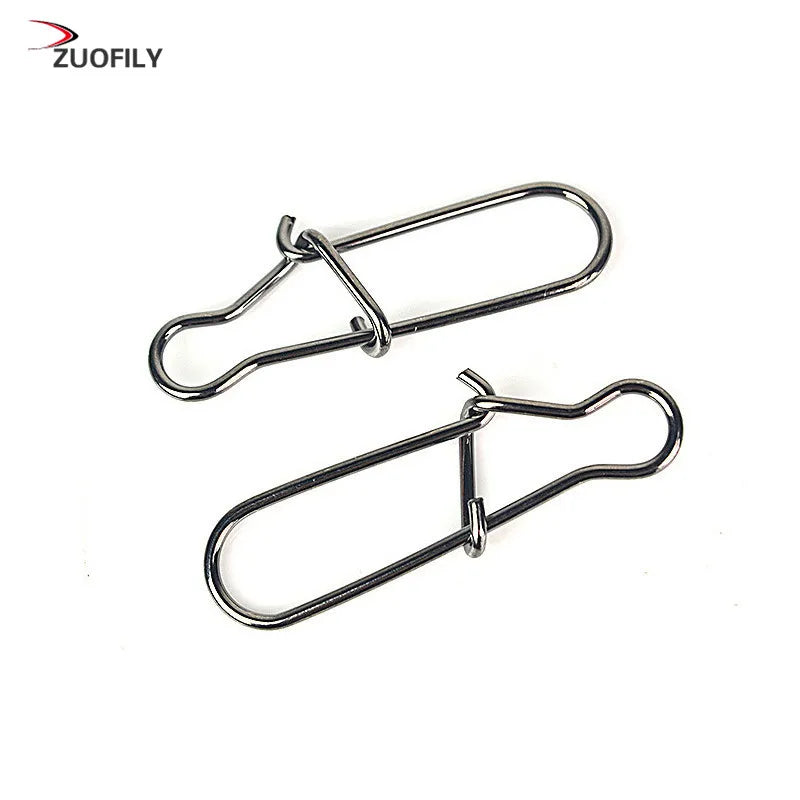 50pcs/bag Stainless Steel Hook Fast Clip Lock Snap Swivel Solid Rings Safety Snaps Fishing Hook Connector