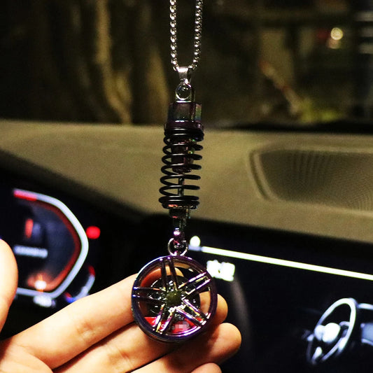 Car Ornament Pendant Metal Wheel Hub Flywheel Hanging Hip-hop Auto Interior Rear View Mirror Decoration Dangle Trim Accessories