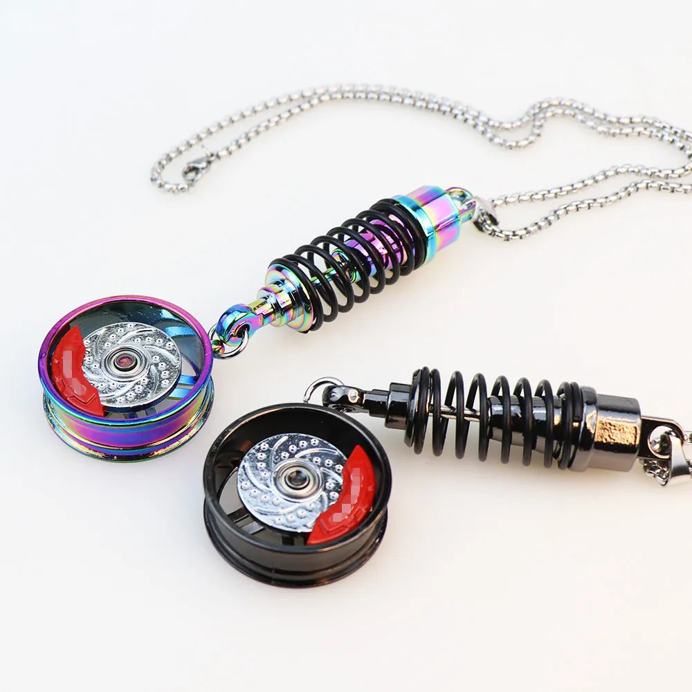Car Ornament Pendant Metal Wheel Hub Flywheel Hanging Hip-hop Auto Interior Rear View Mirror Decoration Dangle Trim Accessories