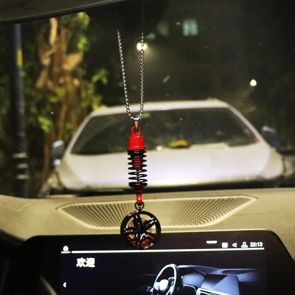 Car Ornament Pendant Metal Wheel Hub Flywheel Hanging Hip-hop Auto Interior Rear View Mirror Decoration Dangle Trim Accessories