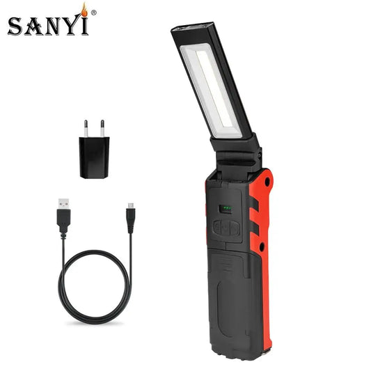 USB Rechargeable Work Light Dimmable COB LED Folding Flashlight Inspection Lamp Portable Lantern with Magnet & Hook Power Bank