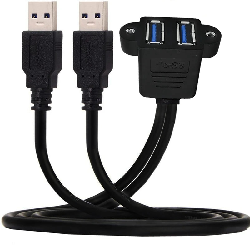 0.3m 1m Dual USB 3.0 Male to Female  With Screw Panel Mount Holes Extension Cable High Speed 5Gbps for Computer Case Motherboard