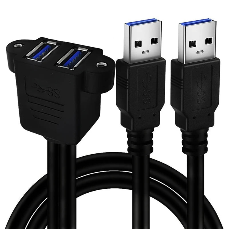 0.3m 1m Dual USB 3.0 Male to Female  With Screw Panel Mount Holes Extension Cable High Speed 5Gbps for Computer Case Motherboard