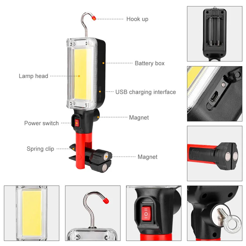 Portable Lantern Flashlight Power By 2*18650 Battery LED COB Magnetic Work Lighting Linternas for Camping Night Fishing Lamp