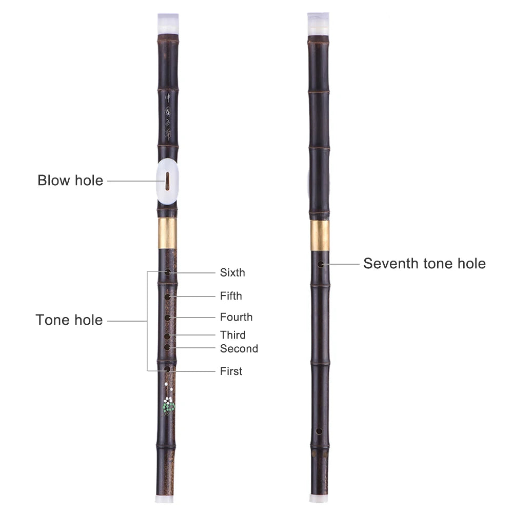 Transverse Flute Pipe Detchable Natural Black Bamboo Bawu Ba Wu Musical Instrument in G Key for Beginner Music Lovers as Gift