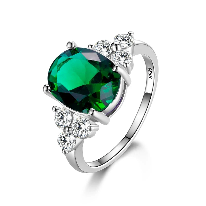 Women's Jewelry S925 Silver Ring AAAAA Oval Olive Green Royal Blue Red Emerald Zircon Ring Wedding Jewelry Party Valentine's Day