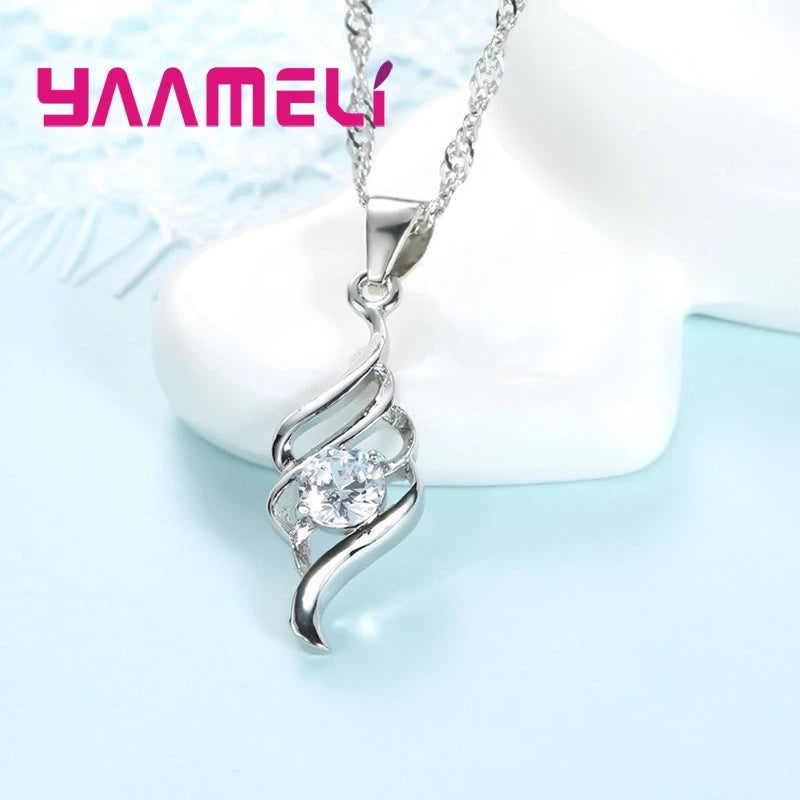 925 Sterling Silver Jewelry Sets For Women Charms Pendant Necklace Hoop Earring Fashion Classic Collares Wedding Gift