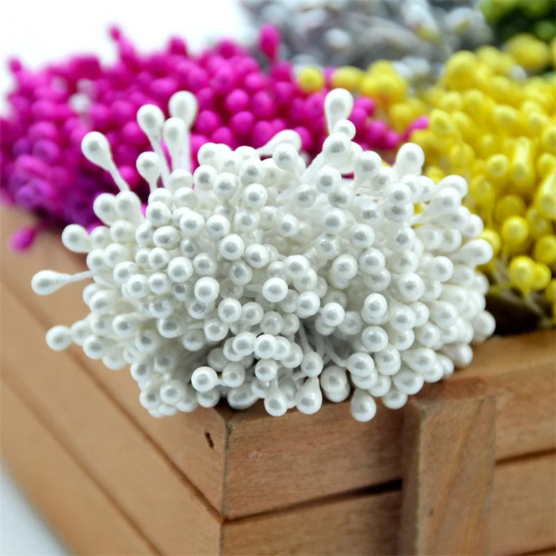 300pcs Artificial Flower Double Heads Stamen Pearlized Craft Cards Cakes Decor Scrapbooking Floral For Home Wedding Party decor