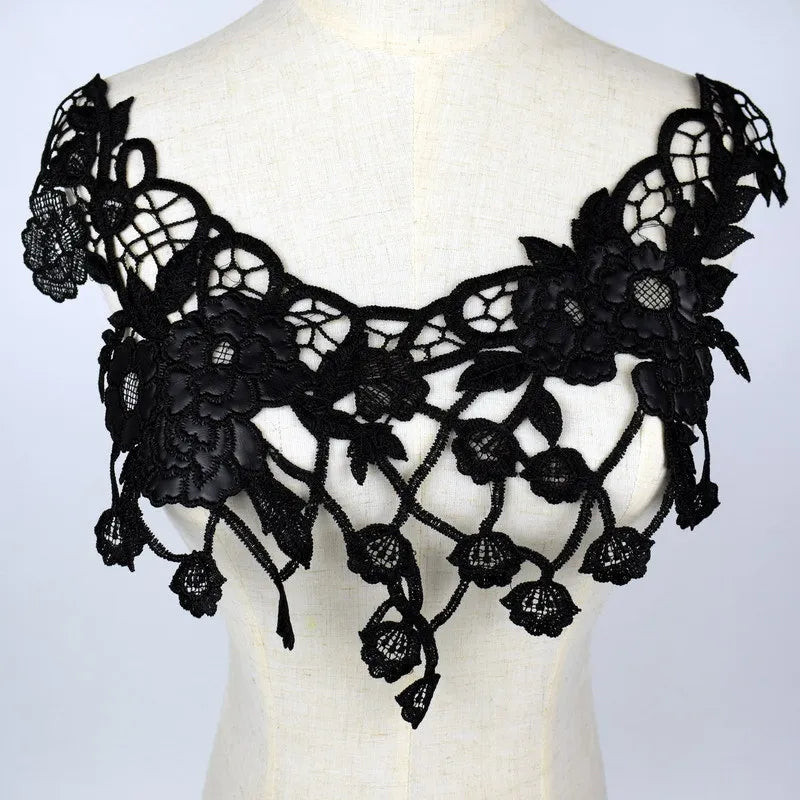 1Pc Black Embroidery Collar Venise Sequin Floral Embroidered Applique Lace Neckline Collar Garment Accessories Scrapbooking