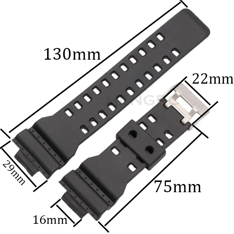 16mm PU Watch Band Strap Replacement Black Waterproof Watchbands Accessories For GA-110 / GA-100 / GA-120 / GA-200
