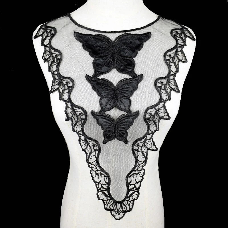 1Pc Black Embroidery Collar Venise Sequin Floral Embroidered Applique Lace Neckline Collar Garment Accessories Scrapbooking